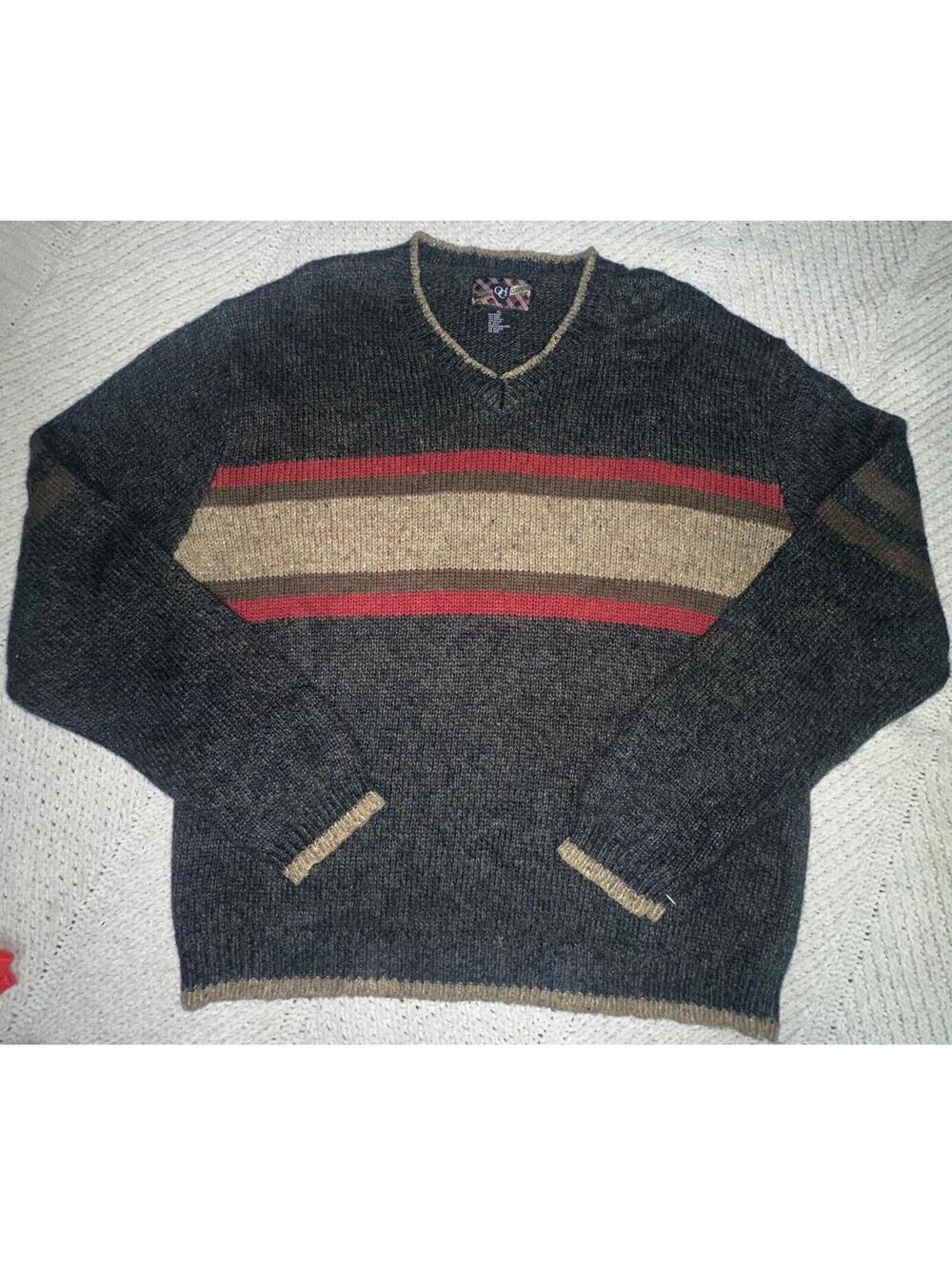 Vintage 80s Quality Clothing Men's V Neck Wool Blend Sweater Mens XL Bulky Knit